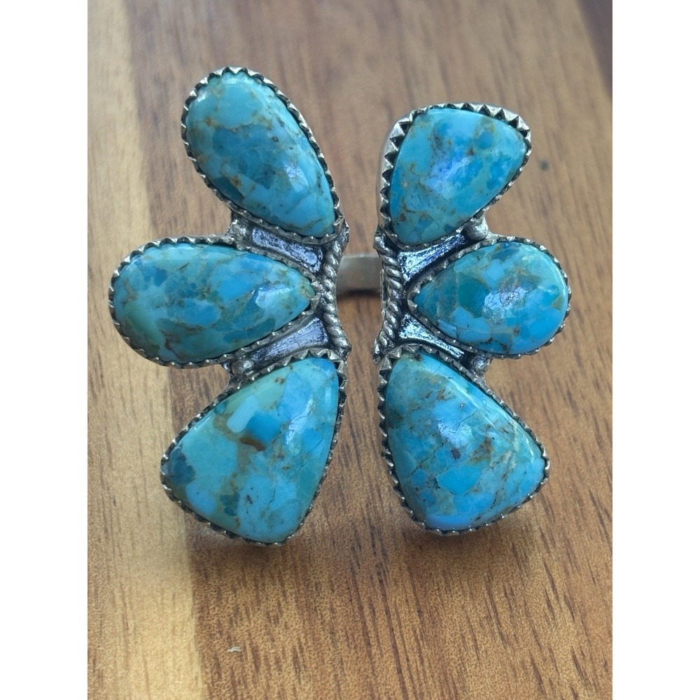 Artisan Statement Mohave Turquoise  Cluster BIPASS Ring Copper Adj Southwest